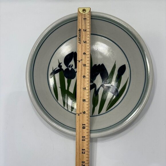 Handcrafted Pottery Artisan Signed Ward  Glazed Pie Plate Shallow Bowl Iris - Picture 6 of 12
